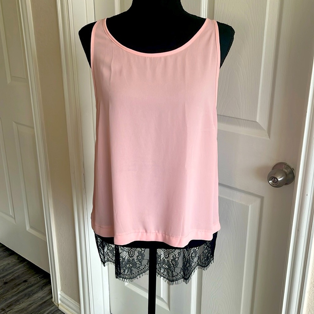 Sienna Sky Pink blouse with Black Lace Trim